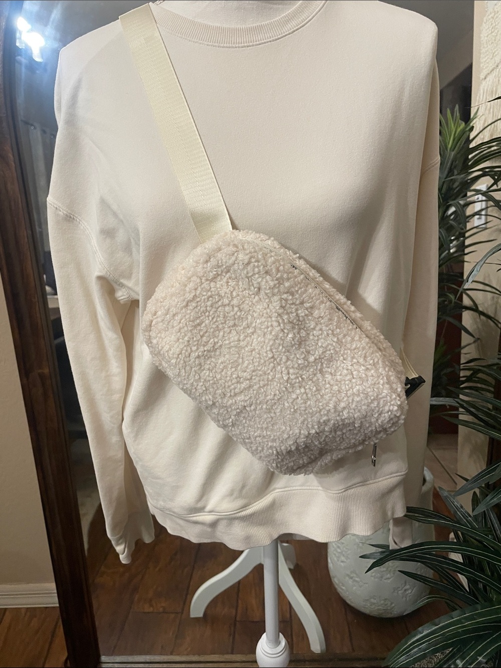 New Ivory Sherpa Fleece Waist Crossbody Bag